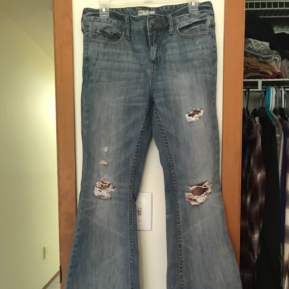 Free People Flare Ripped Jean with Orange Lining